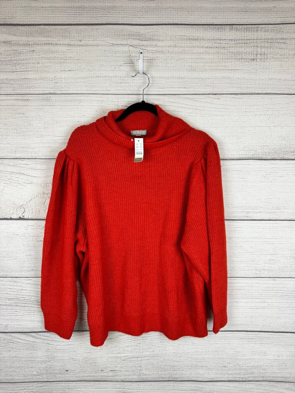 J.Crew Plus Size Red Orange Puff Sleeve Wool Blend Turtleneck Sweater Size 3X
